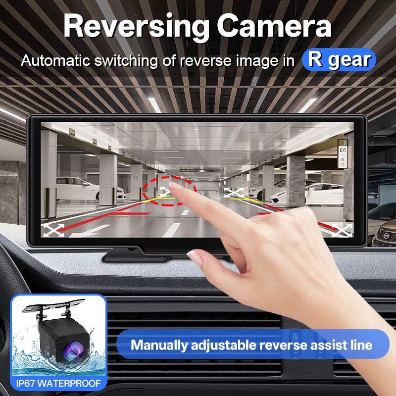 Hippcron Tragbares Autoradio mit 10,26 Zoll 4K Dash Cam, Drahtloses CarPlay und Android Auto, IPS Touchscreen, Bluetooth und Dual Lens, Schwarz - Bild 6