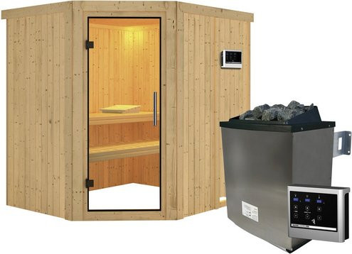 Karibu Sauna Maardu in Beige mit 9 kW Saunaofen und externer Steuerung für 3 Personen, B/T/H: 198 x 170 x 196 cm - Bild 1