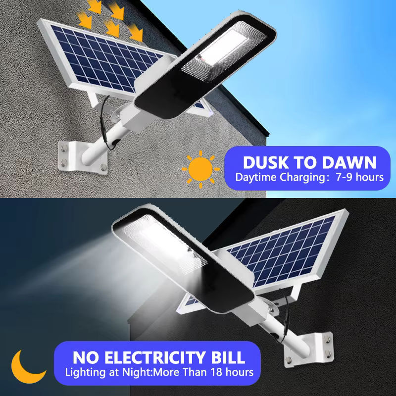YQCHEZI Solar Straßenlaterne 200 W Schwarz mit 6000 mAh Akku und Dämmerungssensor für Garten und Garage - Bild 2
