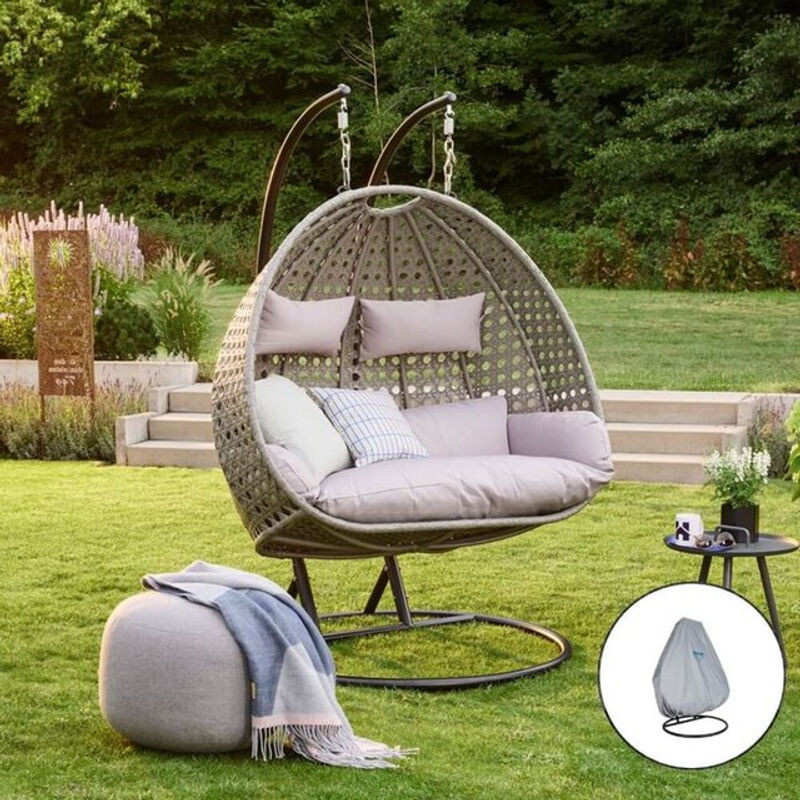 Home Deluxe Polyrattan Hängesessel Twin in Grau inklusive Regenabdeckung - Bild 1