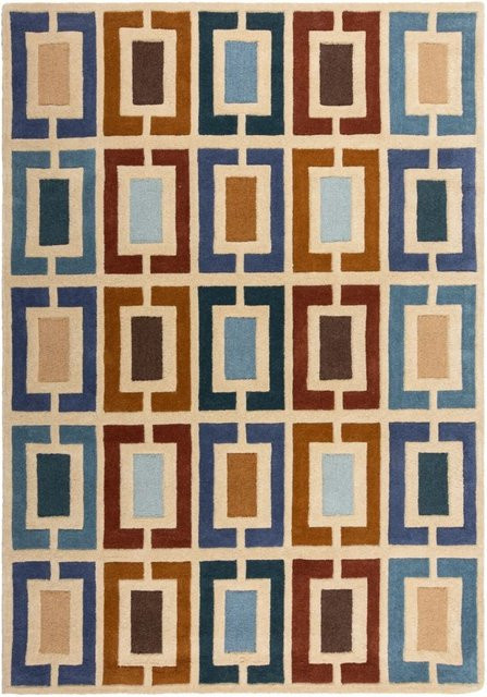 Flair Rugs Wollteppich Retro Blocks in Blau-Braun mit geometrischem Muster, B/T: 80 x 150 cm - Bild 1