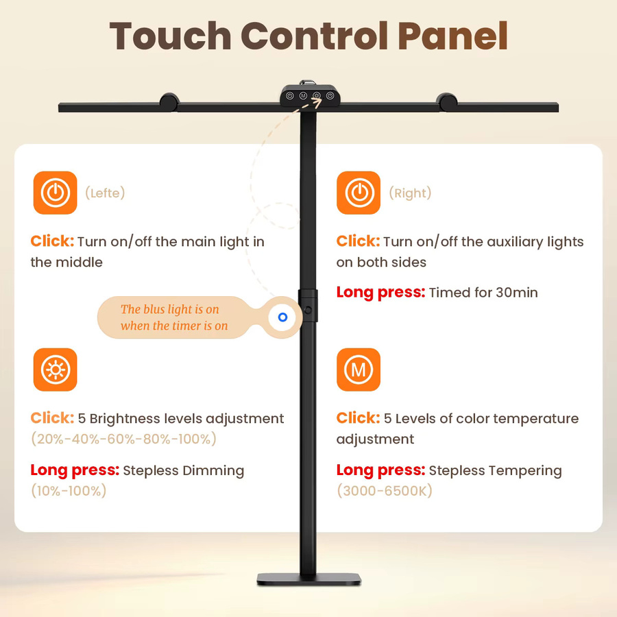 Ultrahelle LED-Schreibtischlampe in Schwarz mit Sockel oder Klemme, dimmbar per Touch, mit Augenschutz und hohem CRI-Wert für Home-Office und Studium - Bild 7