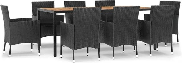 vidaXL 9-teilige Garten-Essgruppe aus Poly Rattan und massivem Akazienholz in Schwarz mit Kissen - Bild 1