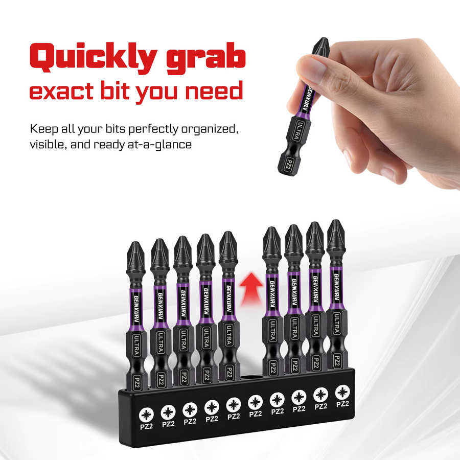 Geinxurn Impact Magnetisches Pozi-Schraubendreher-Bit-Set mit Bithalter und Aufbewahrungsorganisator (PZ1, PZ2, PZ3) - Bild 4