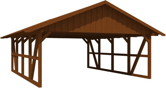 Skan Holz Carport Schwarzwald aus Fichtenholz mit Dachschalung in Nussbaum Braun B: 684 cm, T: 772 cm - Bild 1