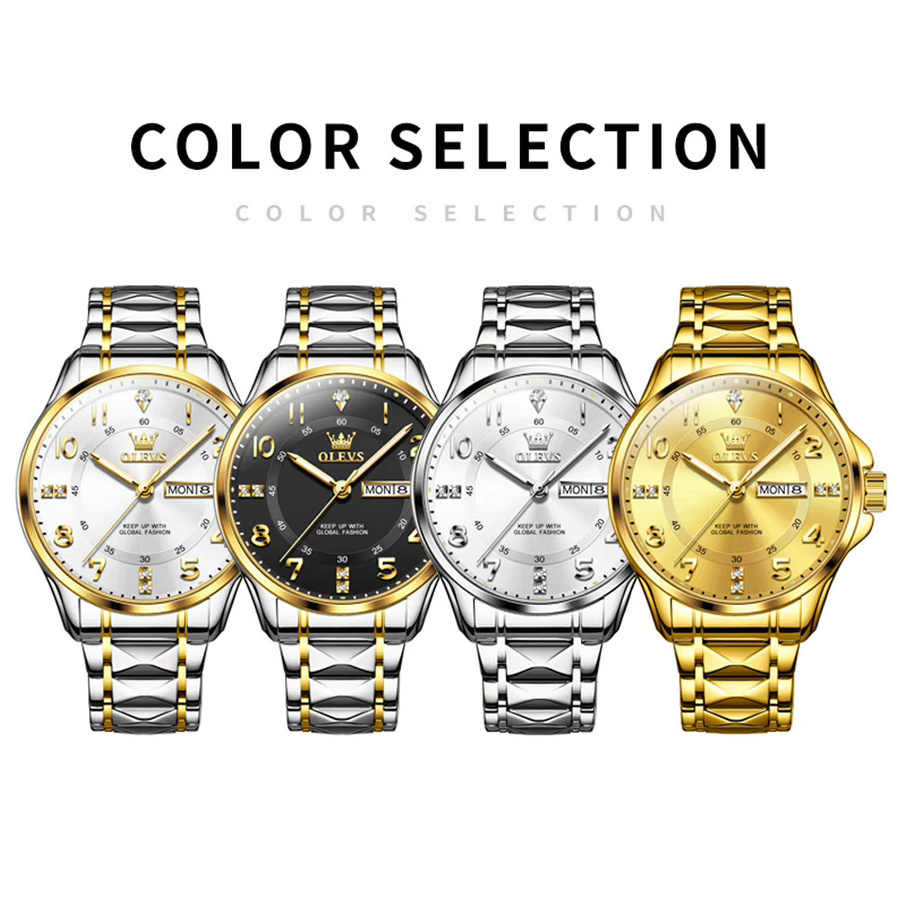 OLEVS Armbanduhr, Quarz, Edelstahl, Gold, Weiß, Herren - Bild 5