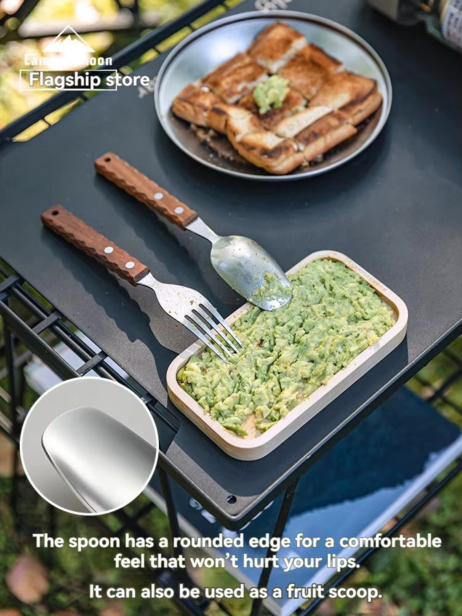 CAMPINGMOON Picknickbesteck Set aus Edelstahl und Holz in Silber und Braun, tragbares Outdoor-Camping-Mehrzweckbesteck mit Gabel und Löffel - Bild 3