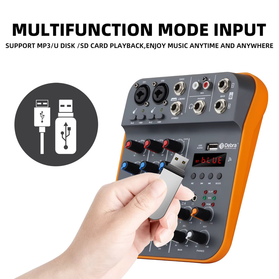 IKGE D4M Mini 4-Kanal-Audiomischer DJ-Konsole mit Reverb, Bluetooth 5.0 und USB-Soundkarte für PC-Aufnahmen und Karaoke - Bild 4