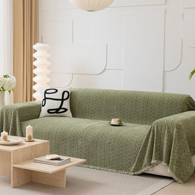 Super Six Sofa-Bezug mit Weizenährenmuster in Grün, Chenille-Stoff, B/B: 180 x 130 cm - Bild 1