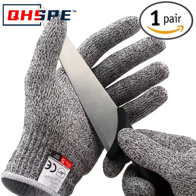 QHSPE Schnittschutz-Strickhandschuhe Stufe 5 aus HPPE in Grau für Gartenarbeit und Glasbearbeitung - Bild 4
