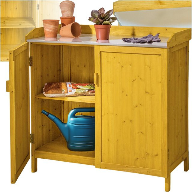 tectake Pflanztisch Vita aus imprägniertem Kiefernholz mit verzinkter Arbeitsplatte, Braun, B/T/H: 98 x 48 x 95 cm - Bild 1