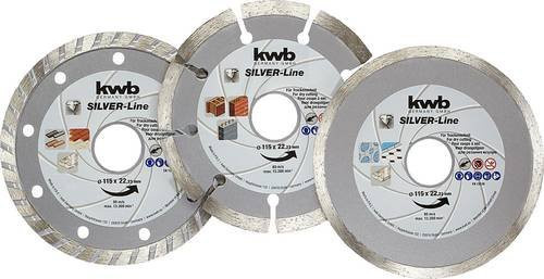 Kwb Diamanttrennscheibe für Stein, Beton und Fliesen, Farbe: Silber, Durchmesser: 115 mm, Bohrungs-Ø: 22 mm, 3er-Set - Bild 1