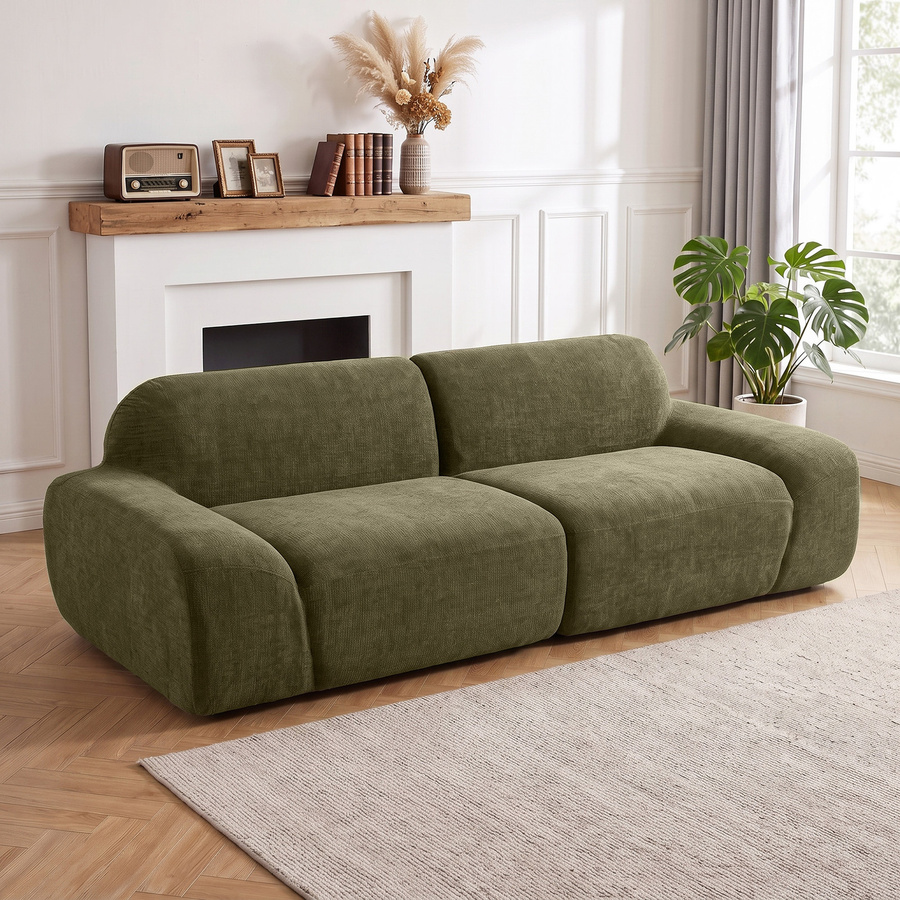 HOMCOM 3-Sitzer Cloud-Sofa in Dunkelgrün mit Chenille-Optik und 2 Kissen, Breite: 244 cm - Bild 2