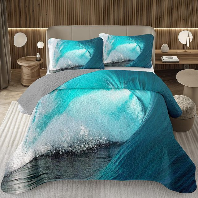 Lodestar Wendbare Tagesdecke mit Natur-Landschaft Motiv in Grau und Blau, Gestepptes Bettwäsche-Set aus Mikrofaser, Breite: 145 cm, Tiefe: 210 cm - Bild 1