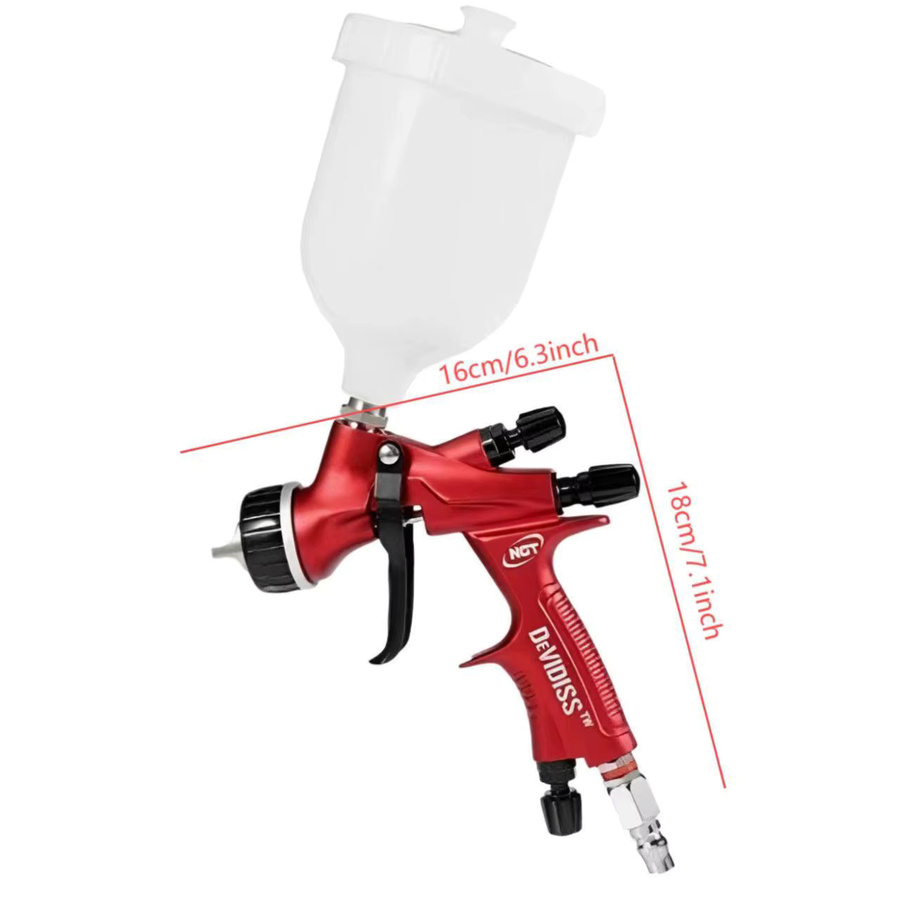 DeVIDISS HVLP Spritzpistole mit 1,3 mm Düse und 600 ml Behälter für Autolackierung und Lackierarbeiten in Rot - Bild 2