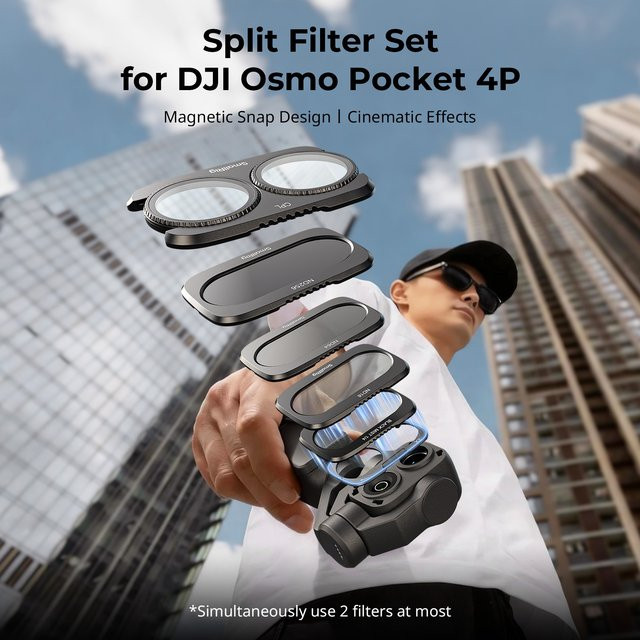 SmallRig Split-Filter-Set für DJI Osmo Pocket 4P in Schwarz mit ND16, ND64, ND256, CPL und 1/4 Diffusionsfilter Basis - 6658 - Bild 1