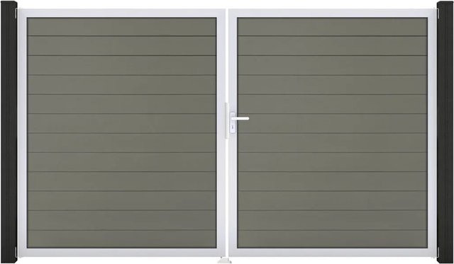 GroJa Solid Steckzaun Tor DIN Rechts EV1 in Grau, 2-flügelig - Bild 1