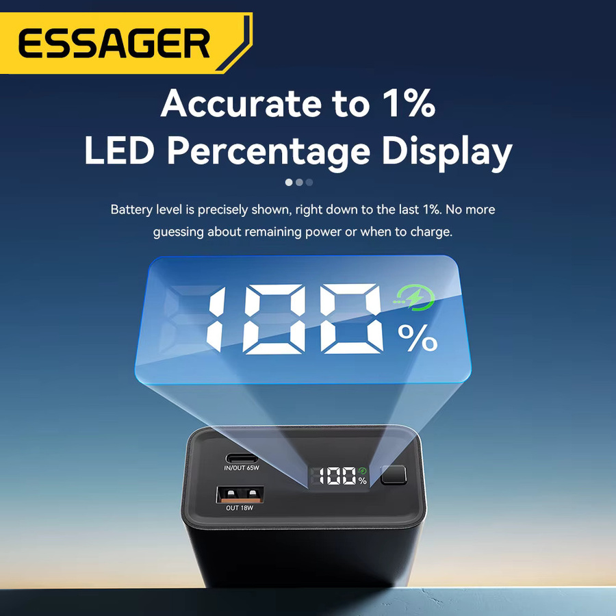 Essager Powerbank 20000mAh mit 65W PD Schnellladung in Schwarz für iPhone, Laptop und Mac - Bild 4