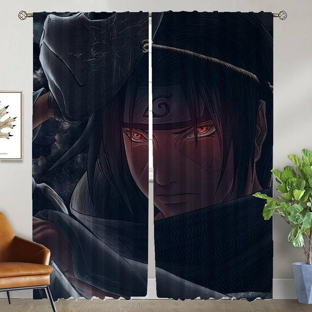 Naruto Innenvorhänge 2-teiliges Set, halbtransparent mit Grafikdesign, Mehrfarbig, Breite: 50 cm, Höhe: 70 cm - Bild 1