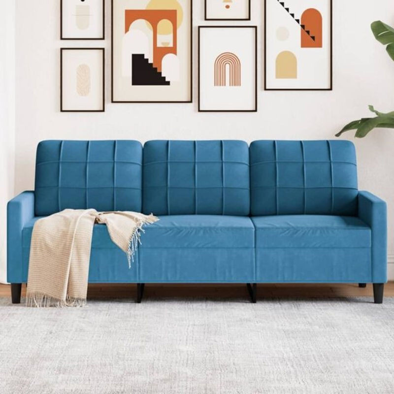 Modernes 3-Sitzer-Sofa aus Samt in Blau von vidaxl mit einer Breite von 180 cm - Bild 1