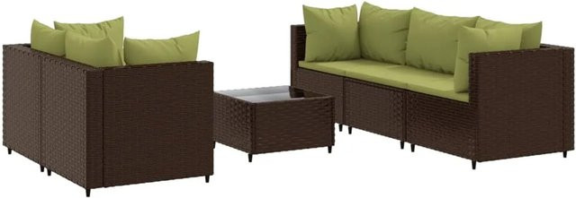 vidaXL 6-tlg Garten-Lounge-Set in L-Form aus braunem PE-Rattan mit Polstern und Kissen - Bild 1