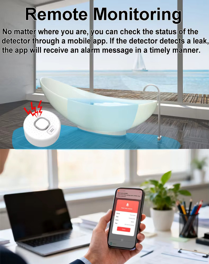 Earykong WLAN Wasserleckdetektor Tuya Smart Flutsensor in Weiß mit APP-Push-Alarm für Küche und Bad - Bild 2
