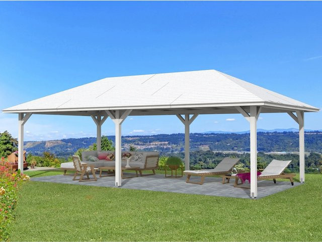 Skan Holz Pavillon Orleans 3 aus Fichtenholz mit Zeltdach, weiß lackiert, B/T/H: 504 x 916 x 344 cm - Bild 1