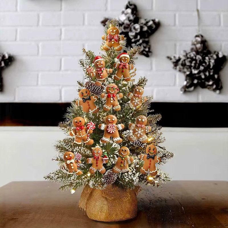 WINTOGETHER 12 Stück Lebkuchenmann Weihnachtsbaumdekoration aus Kunststoff in Mehrfarbig mit Stange für Weihnachtsatmosphäre - Bild 3