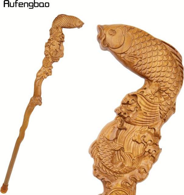 Rufengbao Dekorativer Holzstab Gelb mit Fischmotiv für Halloween und Performance, Höhe: 94 cm - Bild 1