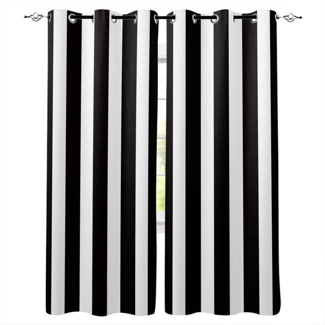 Yiran Furniture Schachbrett Fenstergardinen mit Schwarz-Weiß-Streifen, 2er-Set, halbtransparent, B: 50 cm, H: 130 cm - Bild 1