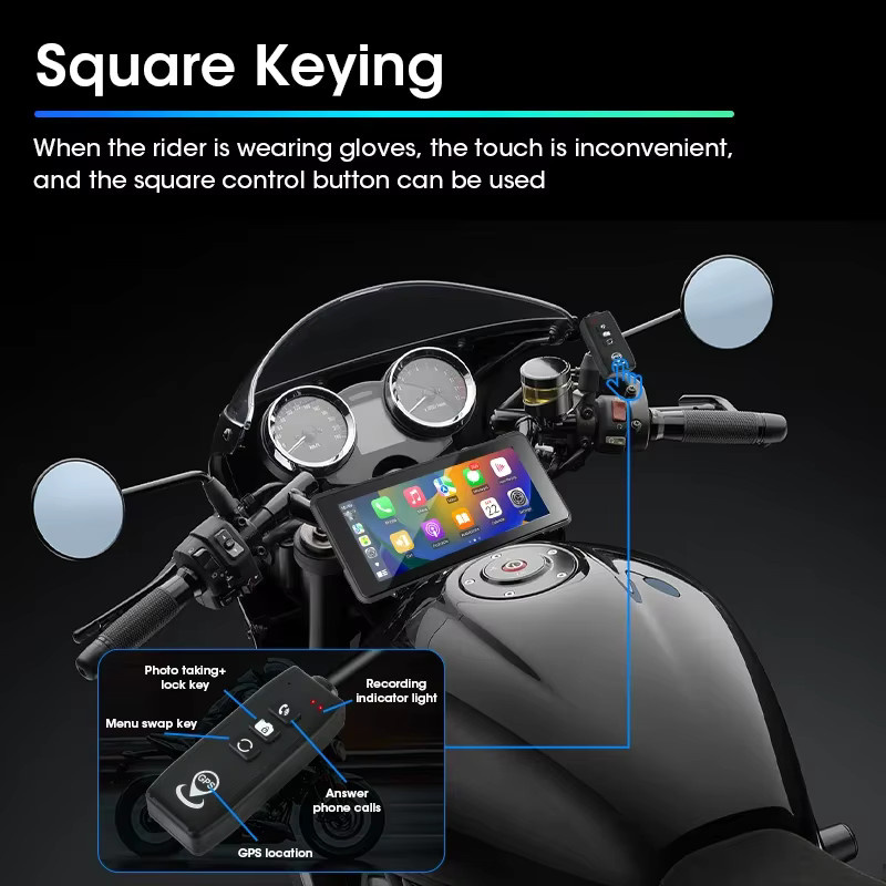 JMCQ Tragbares Motorrad GPS Navigationsgerät mit 6,86 Zoll IPS Bildschirm, IPX7 Wasserdicht, Drahtloses CarPlay und Android Auto, Bluetooth, Schwarz - Bild 4