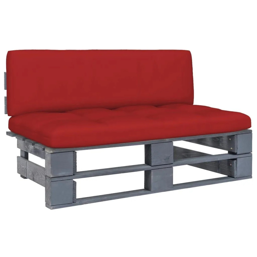 vidaXL Outdoor-Mittelsofa aus imprägniertem Kiefernholz mit Polsterkissen in Grau und Rot - Bild 2