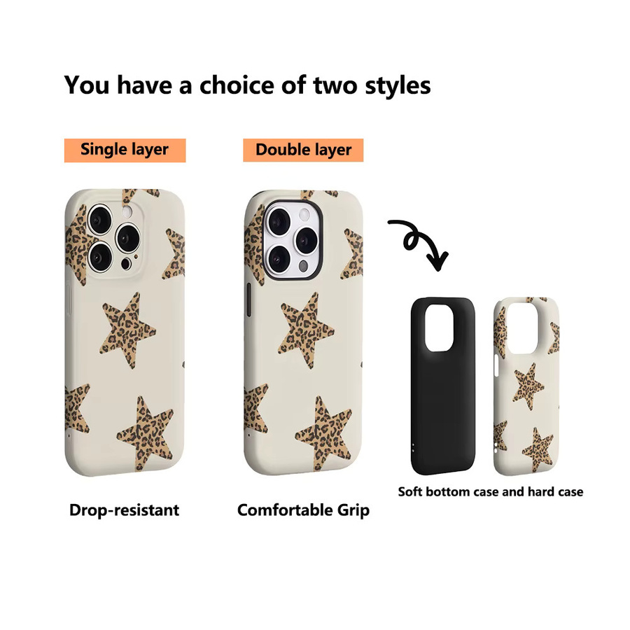 Leopard Star Design Handyhülle mit doppelschichtiger Rückseite für iPhone 17 16 15 14 13 12 11 Pro Max Plus - Bild 2