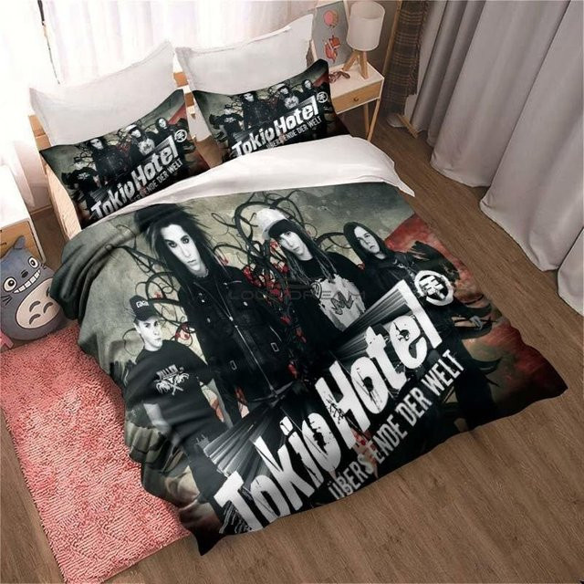Tokio Hotel Bettwäsche-Set mit 3D-Druck in Schwarz, bestehend aus Bettbezug und Kissenbezug, Breite: 140 cm, Höhe: 210 cm - Bild 1