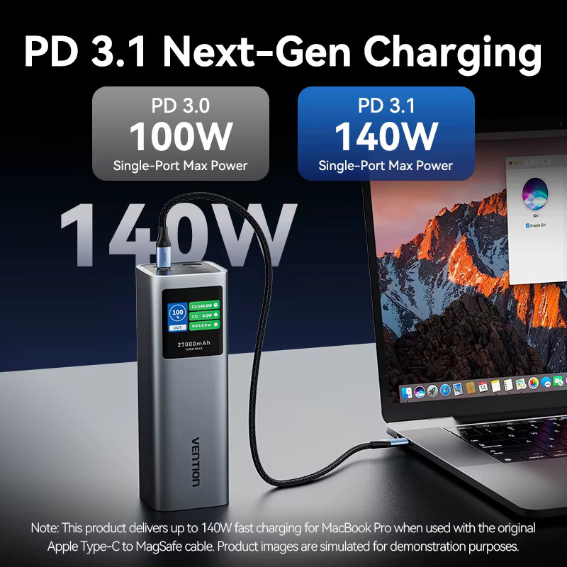 Vention Powerbank 27000mAh mit 140W PD3.1 Schnellladung für iPhone, Samsung und Laptops - Bild 3