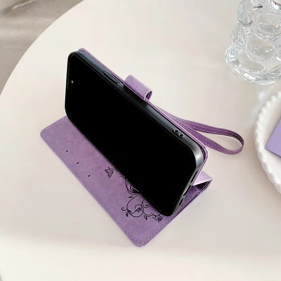 Lanyard Flip Case aus geprägtem PU-Leder für Huawei P60 P50 P40 P30 P20 Pro Plus P50E P40 Lite in Grau und Lila - Bild 3