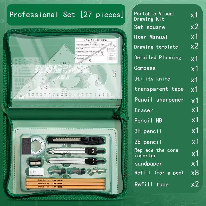 Premium Edelstahl Präzisionstechnik Zeichnungs- und CAD-Design-Werkzeugsatz mit Aufbewahrungsbox für Profis - Bild 4