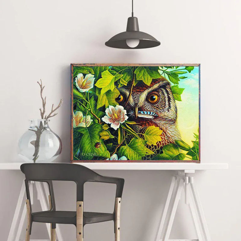 FIYO Diamant Mosaik Set Eule 5D Diamant Stickerei mit Vollrunden Steinen, Mehrfarbig, B: 30 cm x H: 20 cm - Bild 3