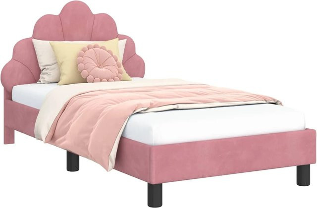 vidaXL Kinderbettgestell mit Kopfteil in Rosa aus Samt, B/T/H: 168 x 80 x 140 cm - Bild 1