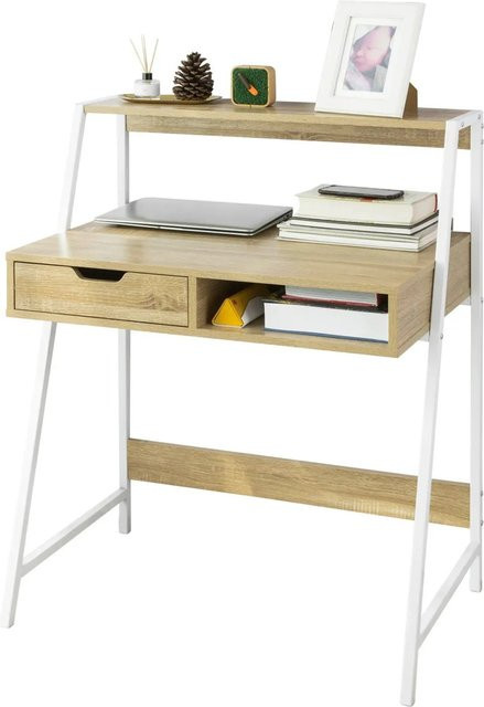 SoBuy Schreibtisch mit Ablage und Schublade aus MDF und Metall in Natur FWT63-N - Bild 1