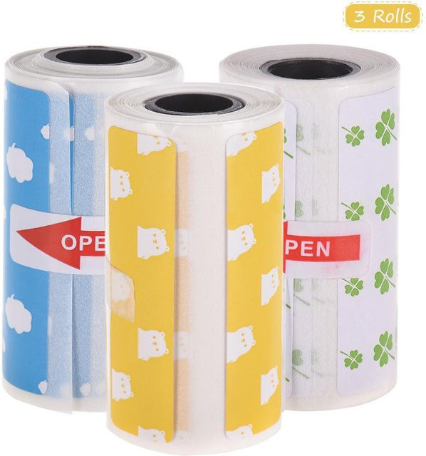 GoolRC Cartoon Thermo-Etiketten Rolle, stark klebende Aufkleber für klaren Druck, B: 57 mm, T: 30 mm, 3 Rollen in Blau und Grün - Bild 1
