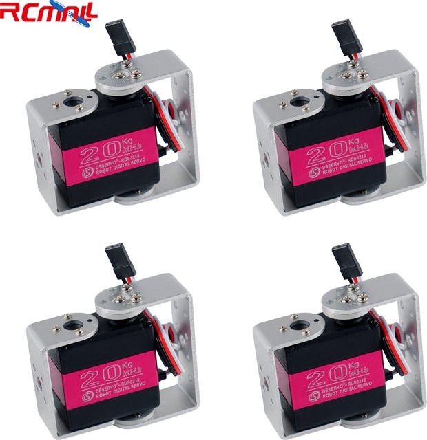 RCmall 4er Set RDS3218 Digital Servo mit Dual Shaft, 20kg Drehmoment, Vollmetallgetriebe und U-Montagehalterung, Schwarz - Bild 1