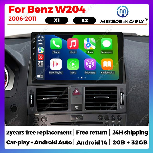 STRONGNAVI Android 14 Autoradio für Mercedes Benz C-Klasse W204 S204 (2006 - 2011) mit Wireless CarPlay und Android Auto, Multimedia Player in Schwarz - Bild 1