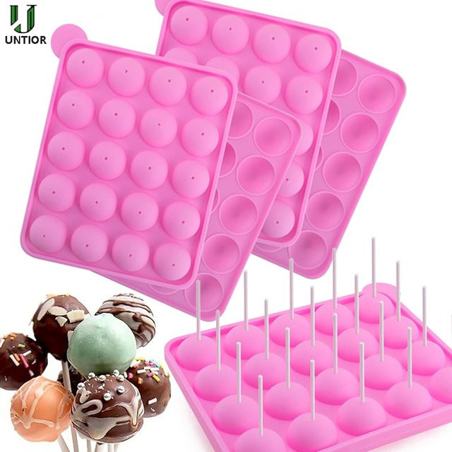 UNTIOR Silikon Cake Pop Form Set in Pink mit antihaftbeschichteter Oberfläche und Stäbchen für Schokolade, Lutscher und Süßigkeiten - Bild 1