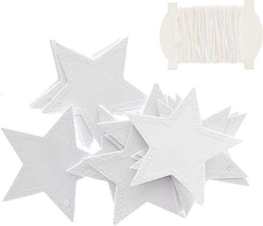 Rico Design Paper Poetry Papieranhänger Stern in Weiß-Glitzer für Adventskalender, 24 Stück, B/H: 6,5 x 6,5 cm