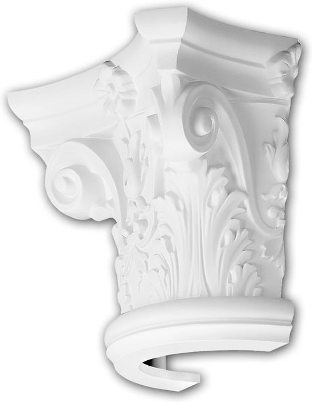 Profhome Decor Halbsäule Kapitell im korinthischen Stil Weiß, Wandmontiert, B/T/H: 21,5 x 37,2 x 37,2 cm - Bild 1