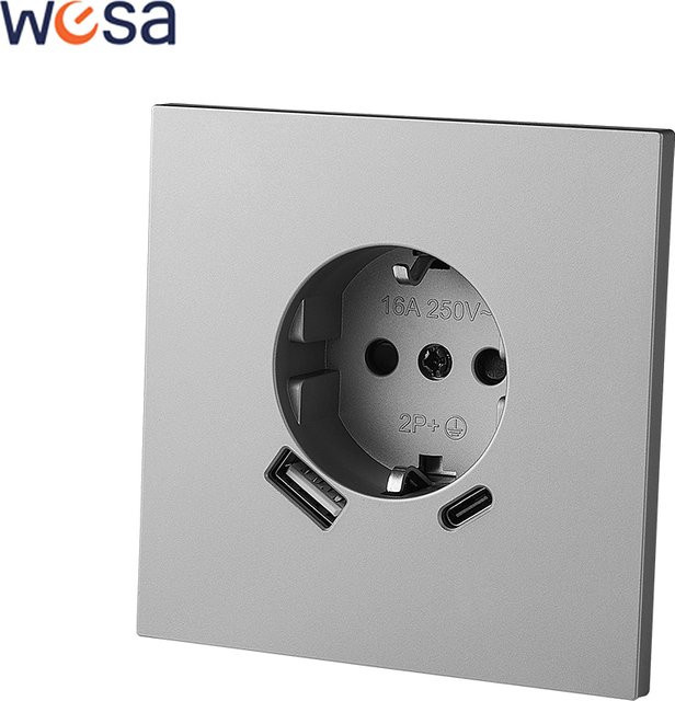 WESA Skin Sensation Wandsteckdose mit USB-Anschluss und Erdung, flammhemmender lackierter Kunststoff, EU-Standard - Bild 1