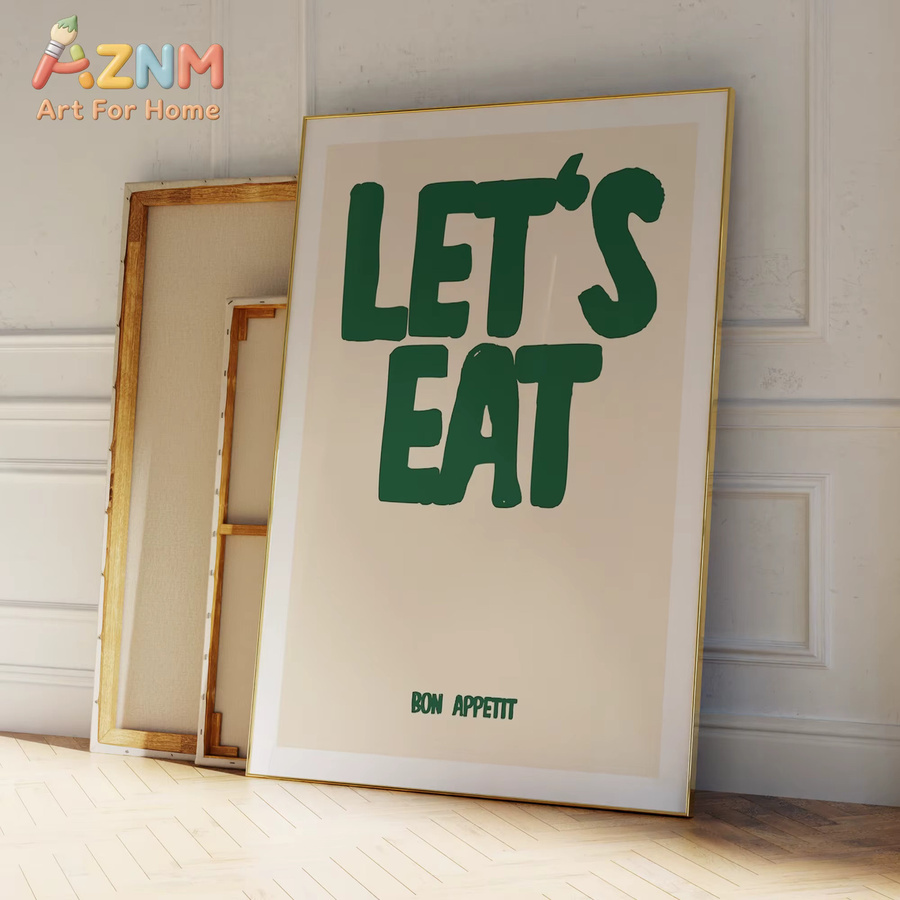 Kayou Wandkunstdruck Let's Eat Leinwandgemälde in Mehrfarbig mit Typografie für Wohnzimmer, Schlafzimmer, Esszimmer und Küche - Bild 3