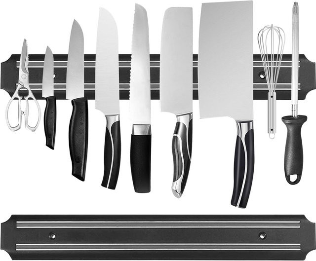 FEB.WIND 2-teiliges magnetisches Messerstreifen-Set aus Metall in Schwarz, Wandmontage Küchenutensilienhalter und Werkzeughalter - Bild 1