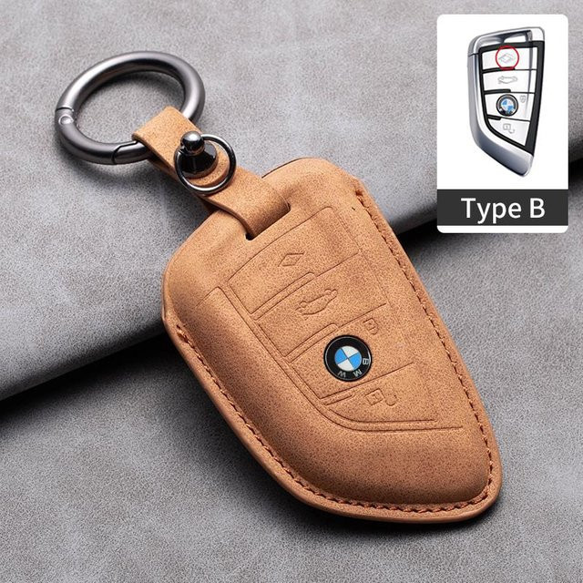 Wildleder Leder Schlüsselanhänger Hülle für BMW Schlüssel Fob in Braun - Bild 1